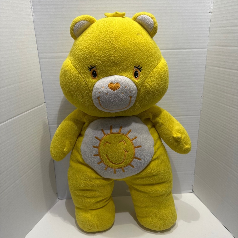 2002 Care Bears Funshine Bear 26" Jumbo Cuddle Pillow Yellow Baby Boom